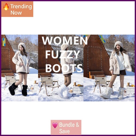 Women's Faux Fur Lined Snow Boots Mid-Calf Waterproof Winter Ski Boots - Picture 8 of 8